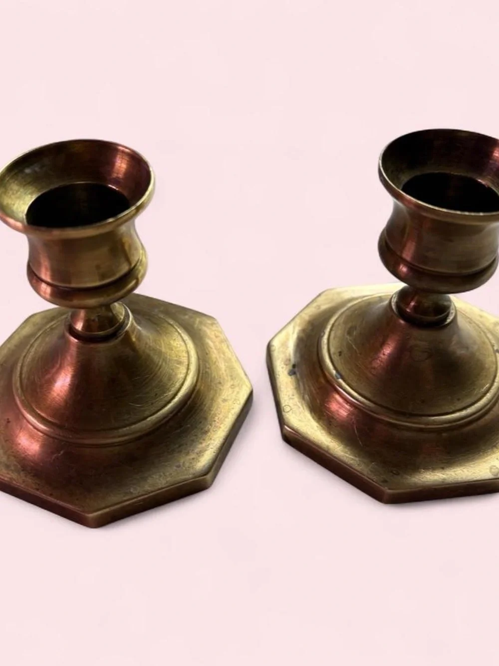 VINTAGE Brass Octagonal Base Candle Holders - Pair